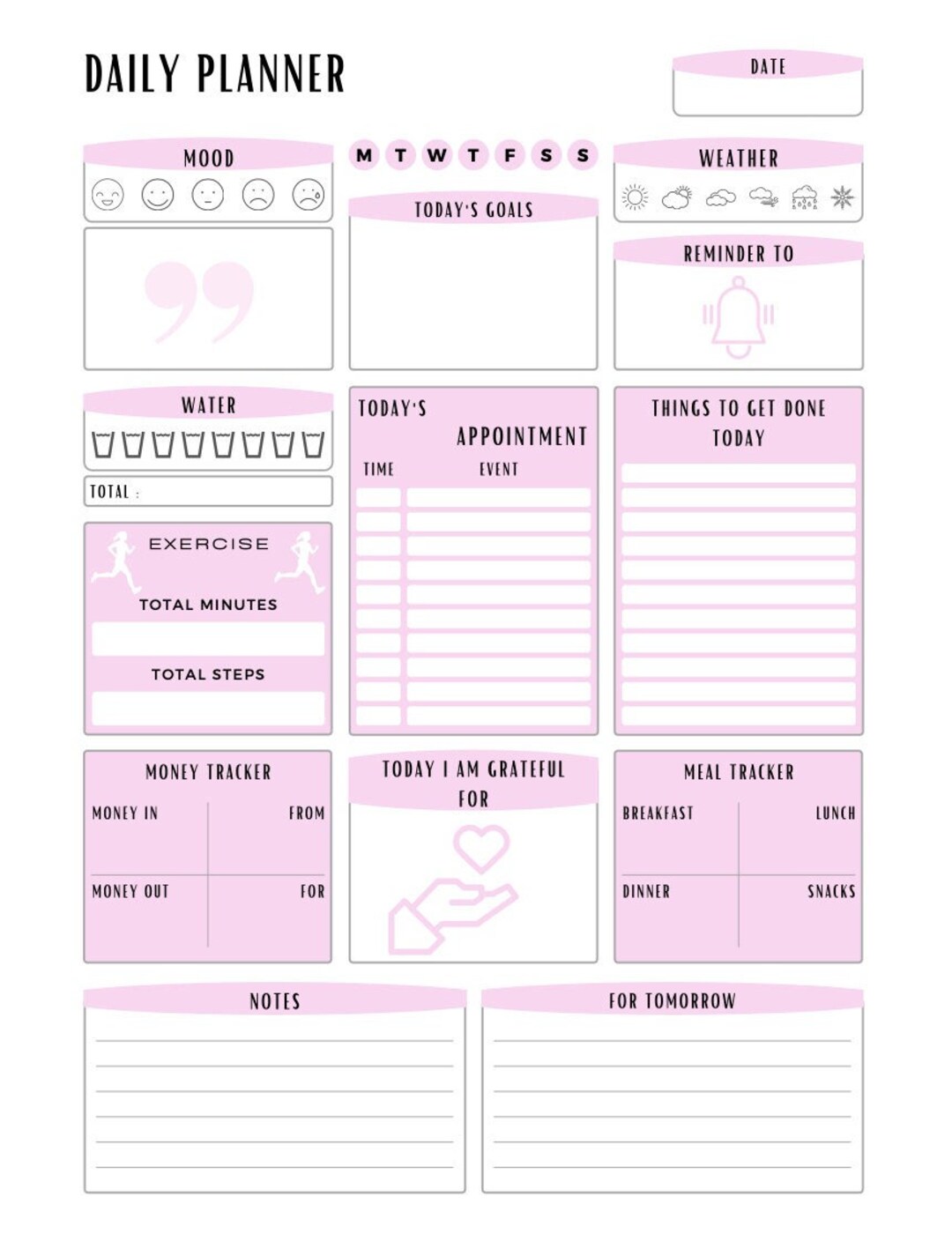 Daily Planner Printable, Daily Planner Page, Undated Printable Planner