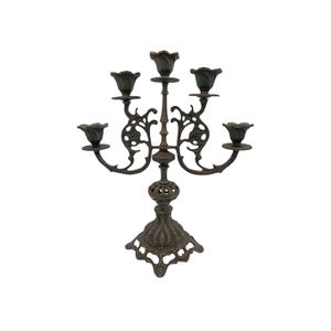 Vintage Brass Candelabra – 5 Arm Candle Holder, Ornate Brass Candlestick, Antique Style Table Centerpiece