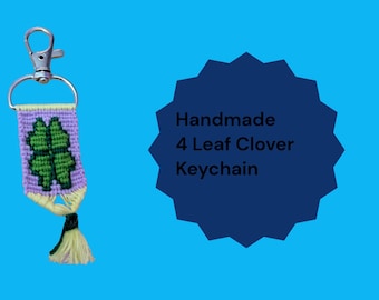 Four Leaf Clover Keychain - Handmade Good Luck Gift - Green Clover Key Ring - Cute Bag Charm for Women or Teens