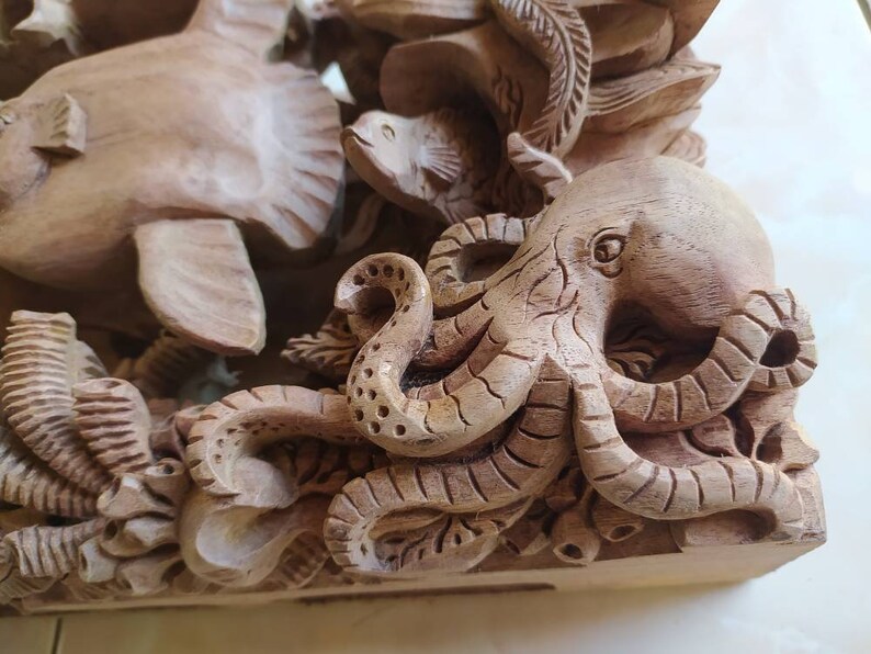 Super Intricate Underwater Wood Carving Hand Made Hand Etsy