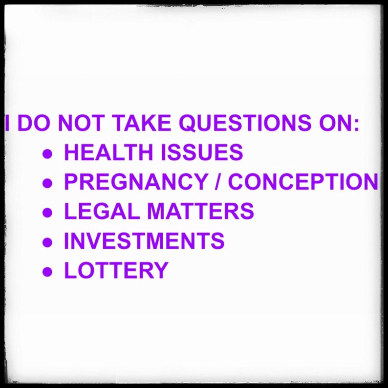 May include: Purple text on a white background lists topics that the user will not answer questions about. The topics include health issues, pregnancy and conception, legal matters, investments, and lottery.