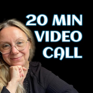 May include: A woman with blonde hair and glasses smiles at the camera. The text "20 MIN VIDEO CALL" is in blue letters on a black background.