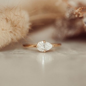 East West Pear Cut Moissanite Diamond Solitaire Ring, Minimalist Ring, Classic Wedding Engagement Ring For Women, 925 Silver Daily Wear Ring