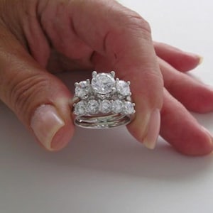 2.72CT Round Cut Moissanite Diamond Ring Set, Three Stone Wedding Bridal Ring Set, 14K Gold Engagement Ring Set, Stackable 2 Piece Ring Set