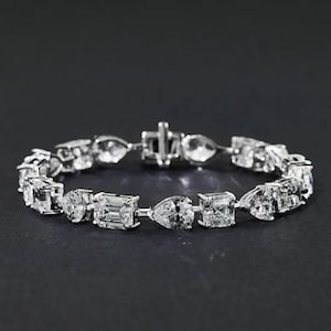 Multi Shape CZ Stone Tennis Bracelet, Wedding Engagement Bracelet, Women&#39;s Party Wear Bracelet, 925 Silver Tennis Bracelet, Christmas Gift