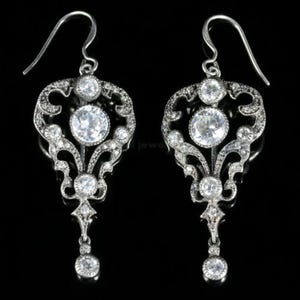 Art Deco Dangle 14K Gold Earring, Old European Cut Moissanite Diamond Vintage Style Earring, Antique Art Nouveau Drop Wedding Earring