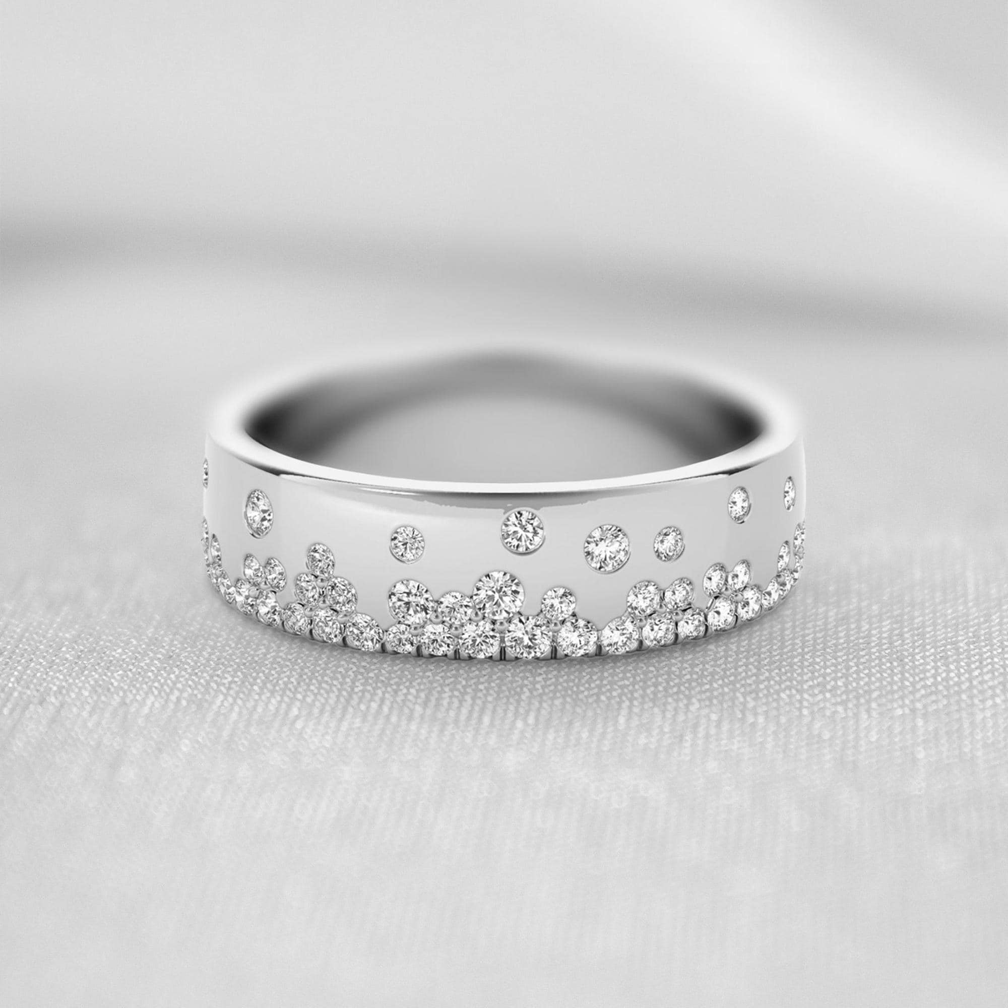 Flush Set Round Cut Moissanite Diamond Band, Scatter Full Eternity Wedding Band, 14K White Gold Engagement Band, Proposal Band, Promise Band