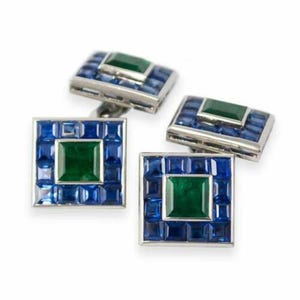 Blue & Green Princess CZ Stone Men's Shirt Cufflink, Gemstone 925 Silver Cufflink, Office Wear Cufflink, Wedding Suit Cufflink, Gift For Him