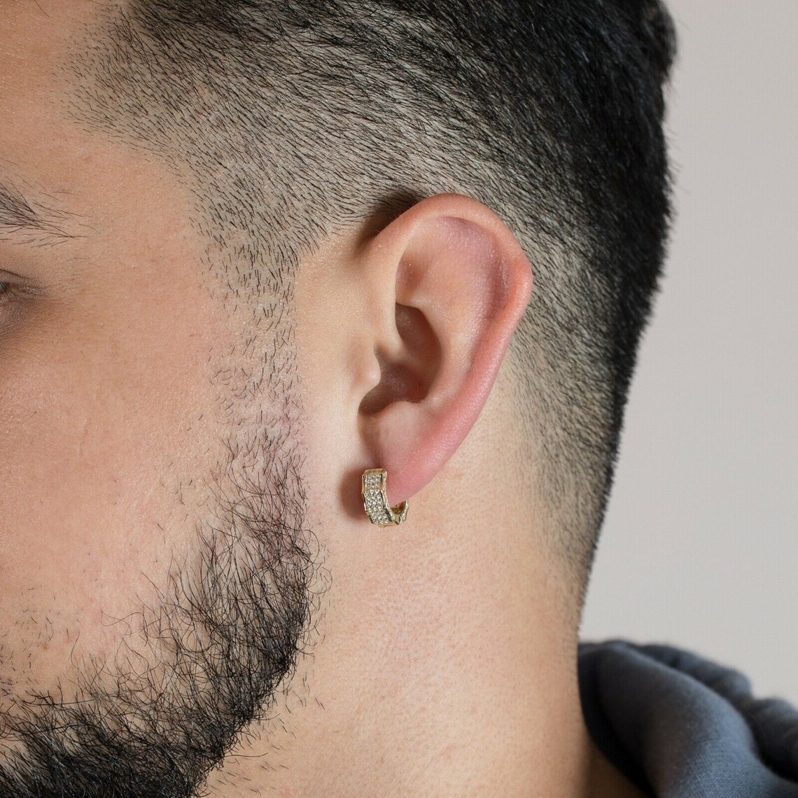 Men's Huggies Hoop Earring Fully Iced Moissanite Diamond Etsy