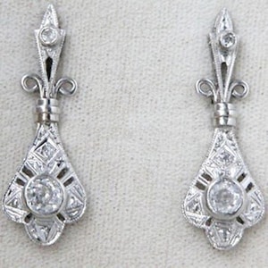 Bezel Set Old European Cut Moissanite Diamond Earring, Antique Art Deco Dangle Earring, Women&#39;s Vintage Style Earring, Edwardian Jewelry