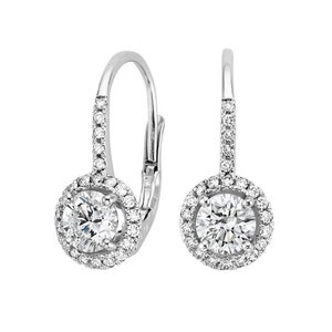 Leverback Dangle Earring, Halo Diamond Drop Earring, Classic Round Cut Moissanite Diamond Earring, Wedding Gift Earring, Valentine Gift