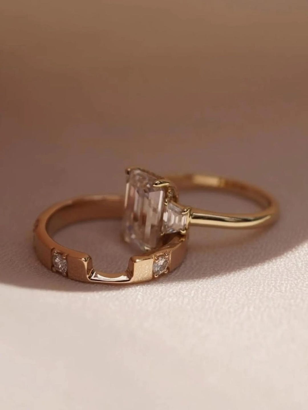 Multi Shape CZ Stone Ring Set, Wedding Bridal Ring Set, 14K Gold ...