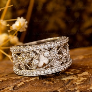 Filigree Half Eternity Band, Daily Wear Band, Moissanite Diamond Band, Nature Inspired Band, Fashionable Band For Girl&#39;s, Handmade Jewelry