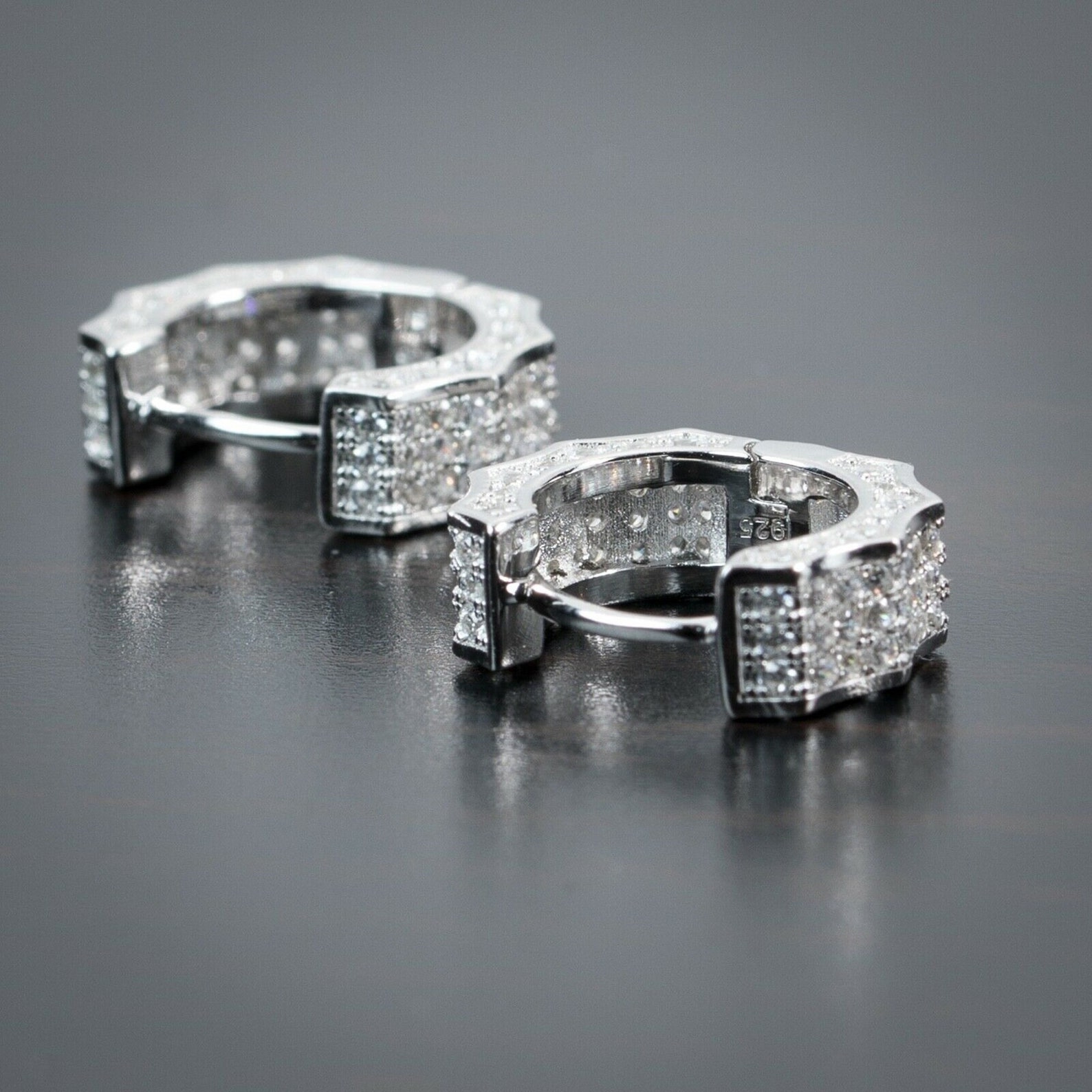 Men's Huggies Hoop Earring Fully Iced Moissanite Diamond Etsy