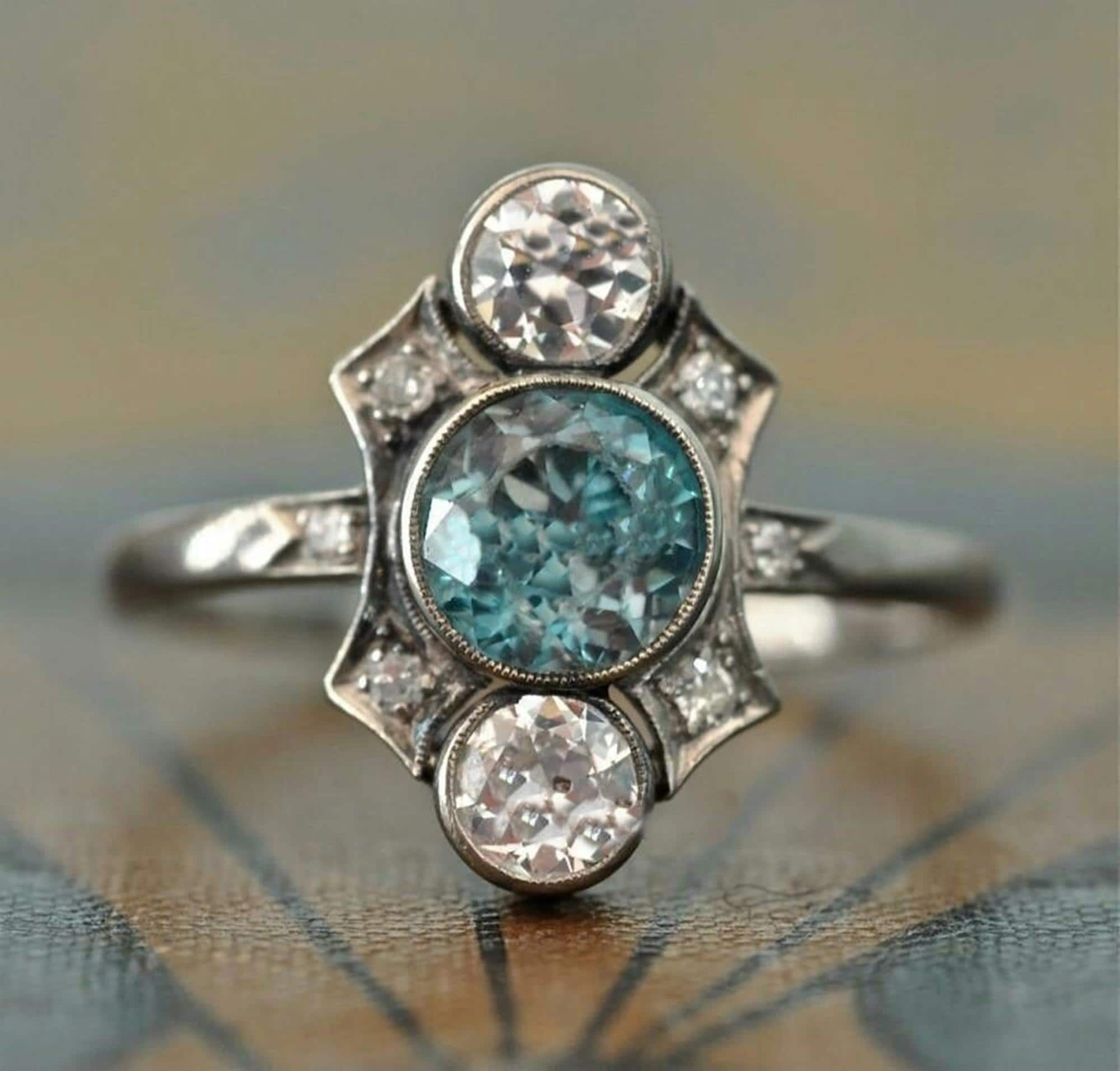 Bezel Set Three Stone Art Deco Design Ring, Vintage Inspired Ring for ...