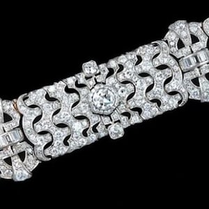 925 Silver Art Deco Tennis Bracelet, Baguette & Round CZ Stone Edwardian Wedding Bracelet, Women&#39;s Party Wear Retro Bracelet, Gift For Her