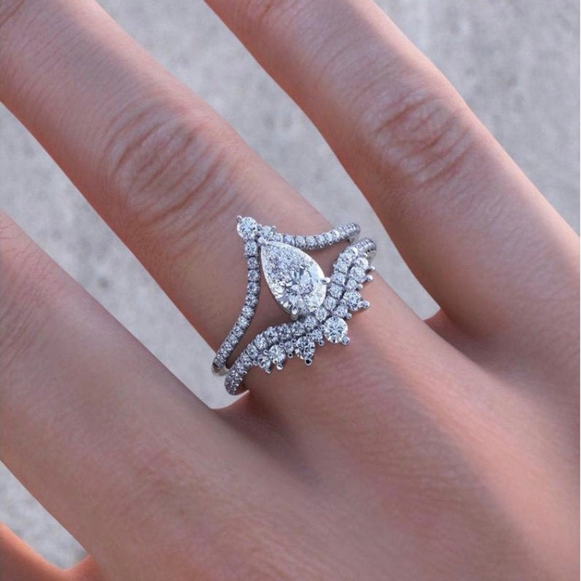 Beautiful 96mm Teardrop Diamond Set Designer Diamond Etsy