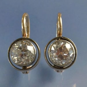 Bezel Set Old European Cut Moissanite Diamond Earring, Solitaire Dangle Drop Earring, 14K Gold Lever Back Earring, Vintage Style Earring
