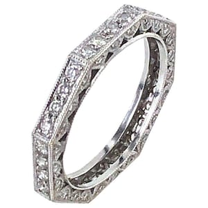 Achthoekige art-decoband, ronde Moissanite Diamond Full Eternity-band, stapelbare damesband, 14K gouden verlovingsband, cadeau voor haar