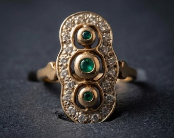 Antik art déco-vigselring, bezel-set med grön och vit rundslipad CZ-sten, förlovningsring i vintagestil med ädelstenar, present till henne