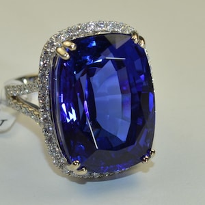 Huge Sapphire Cushion Cut CZ Stone Ring, Large Gemstone Unique Ring, Cocktail 925 Silver Ring, Split Shank Halo Ring, Women Party Wear Ring