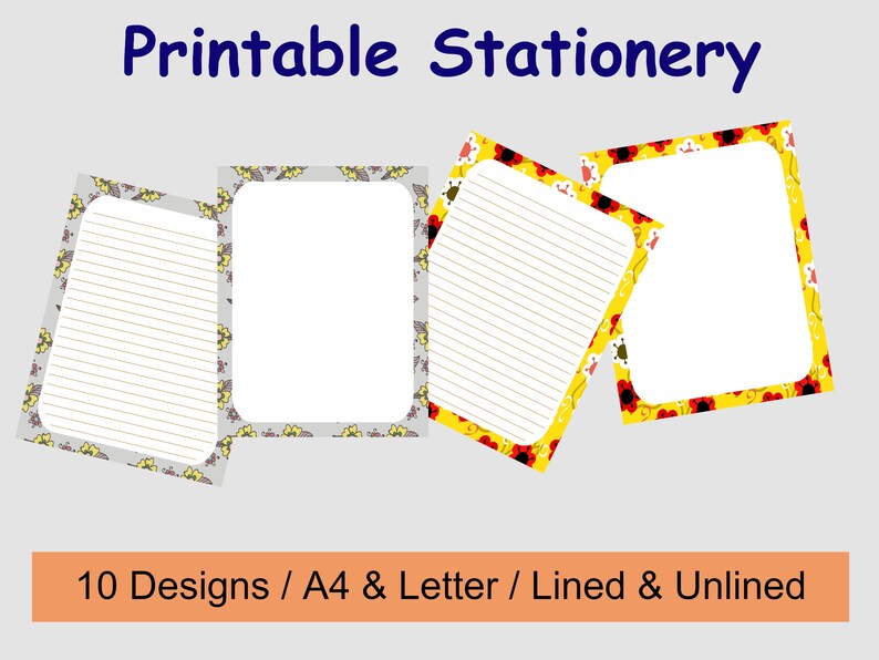 Printable Stationery Bundle With Borders, Printable Note Paper, Letter