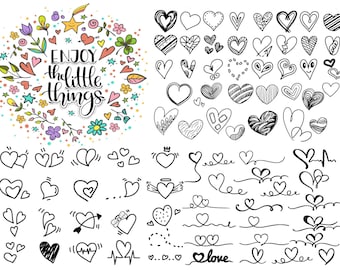 Heart Tattoos 200 Designs, Fine Lines, Stencils, Doodles PNG, SVG, JPG Clipart