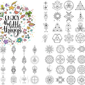 Tatuaggi geometrici clipart, linee sottili, 200 disegni, stencil, scarabocchi PNG, SVG, JPG