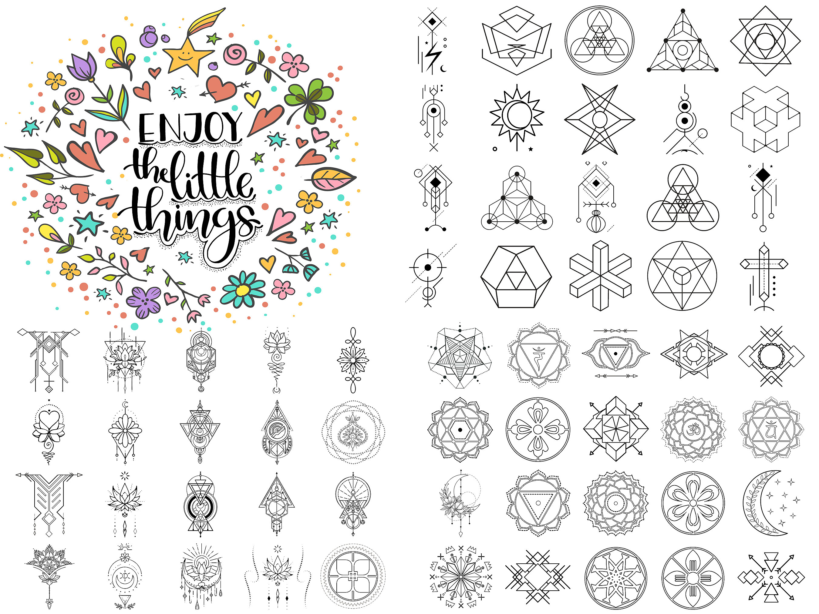 10 Sheets of Minimal Geometric Tattoos, Fine Line Tattoo