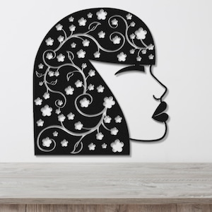 Abstract Female Face Metal Wall Art, Black Silhouette, Minimalist Home Décor Many Sizes and Colors + Chrome Wall Art, Laser Cut Steel