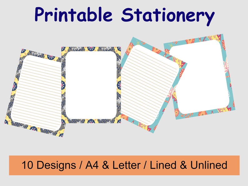 Printable Stationery Bundle With Borders, Printable Note Paper, Letter