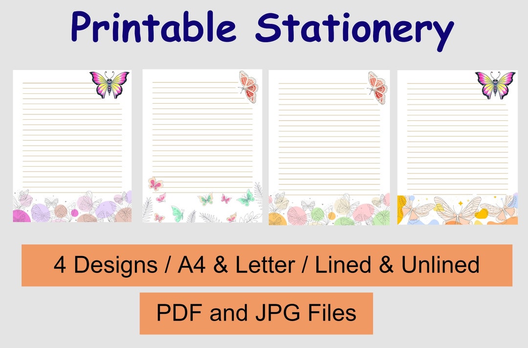 Butterfly Printable Stationery Set of 4 Printable Paper - Etsy