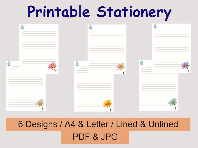 Daisy Flower Printable Stationery Set of 6 Floral Printable - Etsy