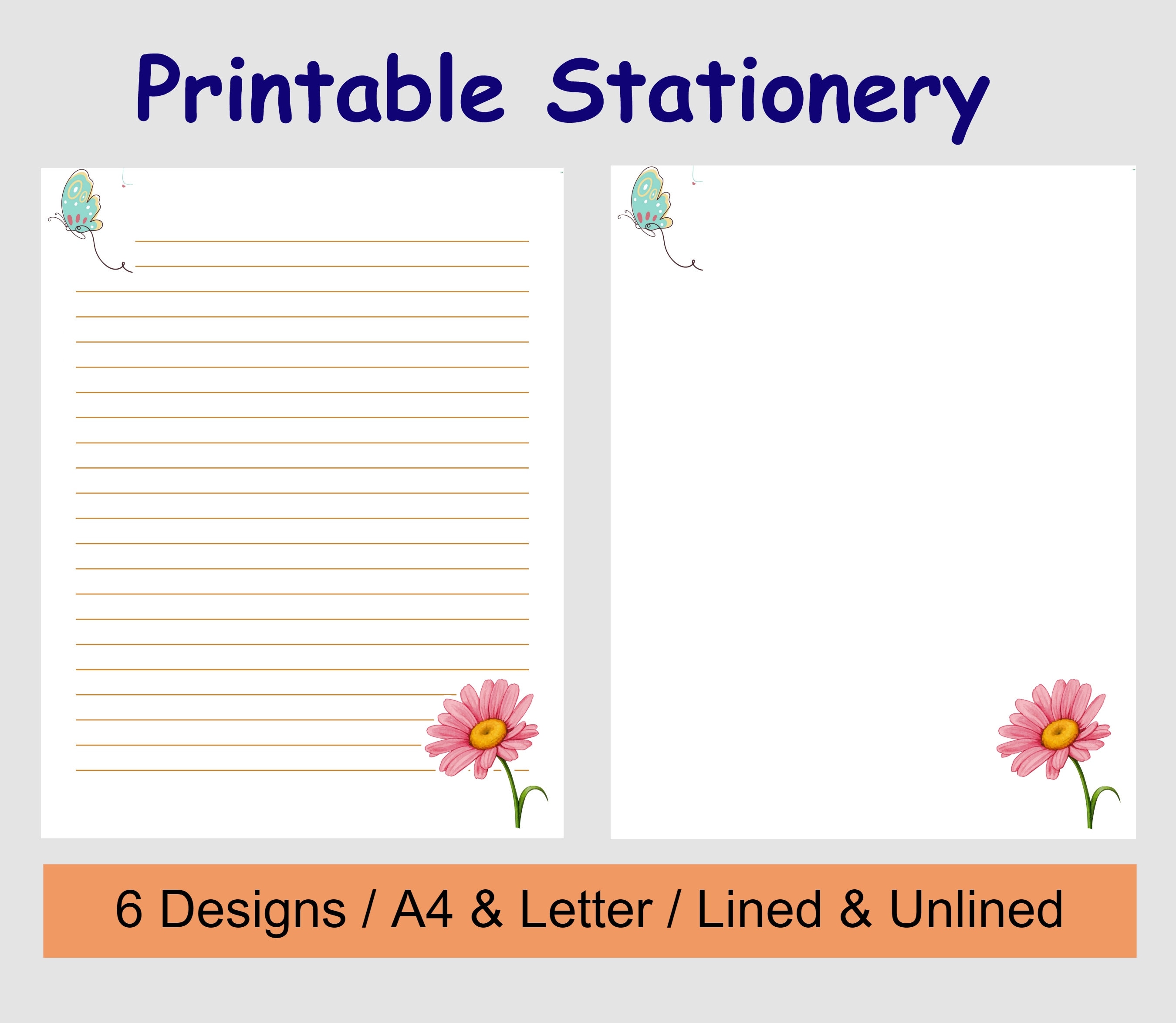 Daisy Flower Printable Stationery Set of 6 Floral Printable - Etsy
