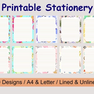 Pacchetto di cancelleria stampabile con bordi, carta per appunti stampabile, carta per lettere, cancelleria digitale scaricabile, formati A4 e US Letter