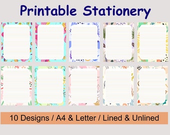 Printable Stationery Bundle with Borders, Note Paper, Digital Download, A4 and US Letter Sizes
