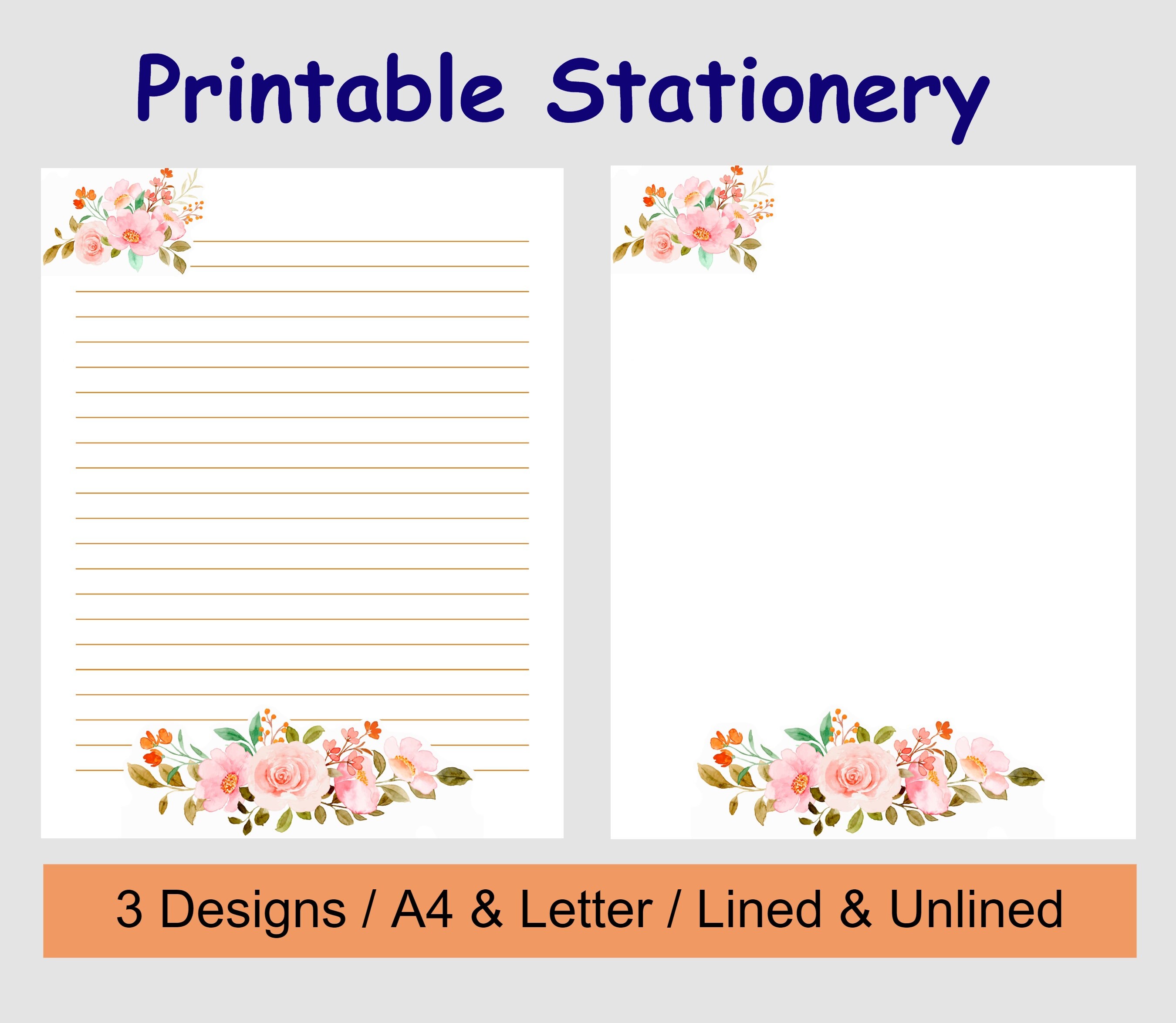 Rose Flower Printable Stationary Set of 3 Printable Paper - Etsy