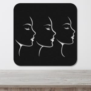 Abstract Female Face Metal Wall Art, Black Silhouette, Minimalist Home Décor Many Sizes and Colors + Chrome Wall Art, Laser Cut Steel