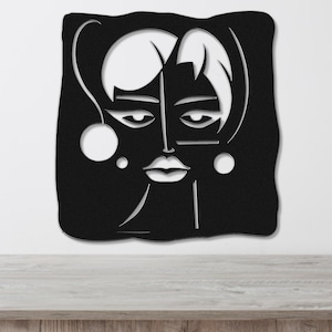 Abstract Female Face Metal Wall Art, Black Silhouette, Minimalist Home Décor Many Sizes and Colors + Chrome Wall Art, Laser Cut Steel