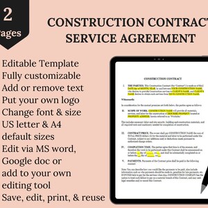Editable Construction Contract Template