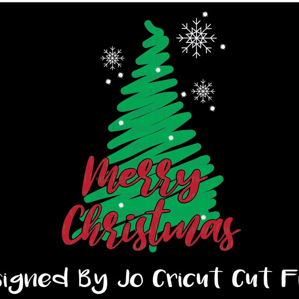 Merry Christmas Tree Scribble SVG, PNG / Cricut Compatible