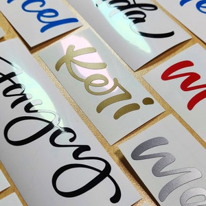 Handwritten Vinyl Lettering, Calligraphy Stickers, Personalized Decals, Name Tags, Glass Names, Gift Box Decor, Custom Text Labels