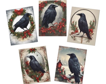 Snow Crows - Gothic Holiday cards - Multi-Design Greeting Cards (5-Pack)