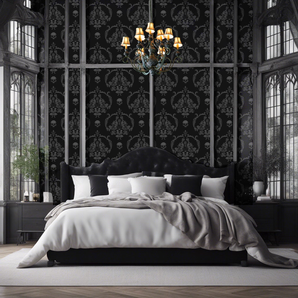 Vampire Bat Grotesque Damask Wallpaper