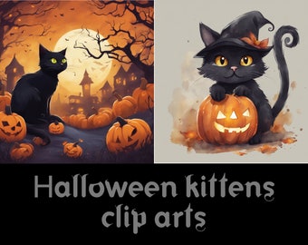 Black Kitten Halloween clip arts pack