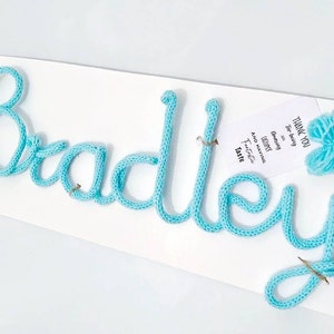 Knitted Name- Knitted Wire Word Sign. Sign Decor Wire Word Cord Personalised Baby Gallery Wall Decor Baby Shower Christening Gift Naming