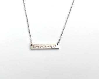 Personalised Silver Coloured Bar Necklace – Custom Engraved Gift