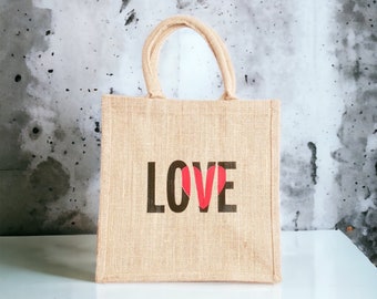 Ecofriendly Love Tote Bag - Stylish Hessian Jute Burlap Shopping Bag