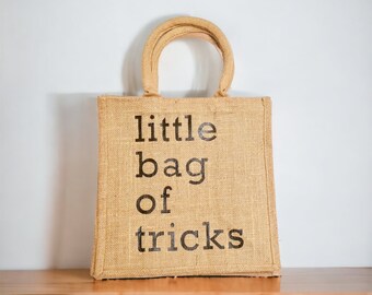 Little Bag of Tricks Tote Bag hessian Jute Burlap Tote Lunch Wine Gift Bags Shopper Shopping Market Reusable Ecofriendly Strong Sturdy Etsy