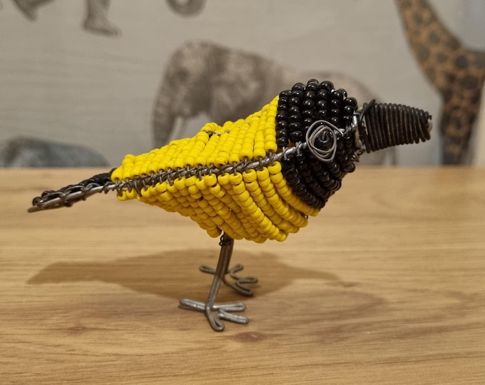 Beaded Weaver Bird Sculpture: African Wire Art Ornament